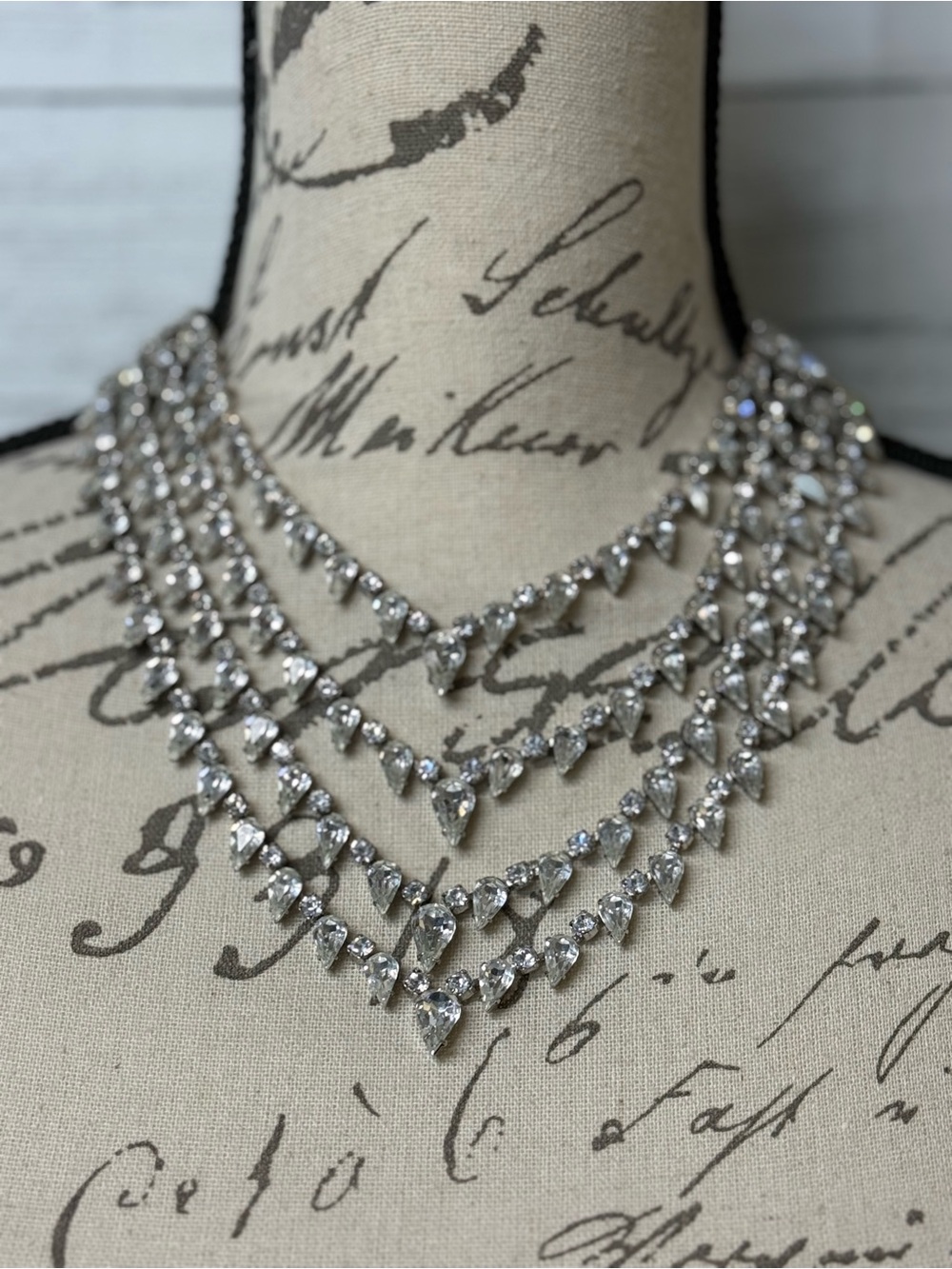 Vintage Weiss Crystal Multi-Layer Silver Tone Statement Necklace